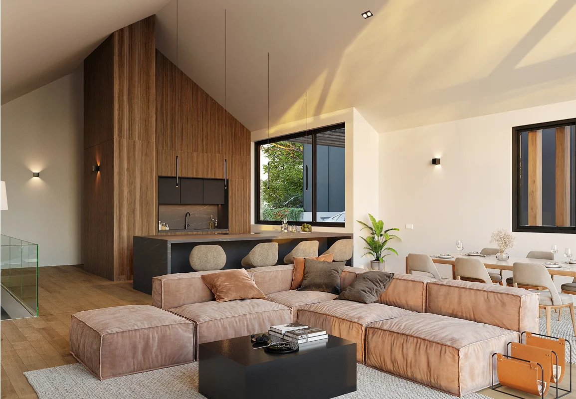 Modern living room with panoramic windows