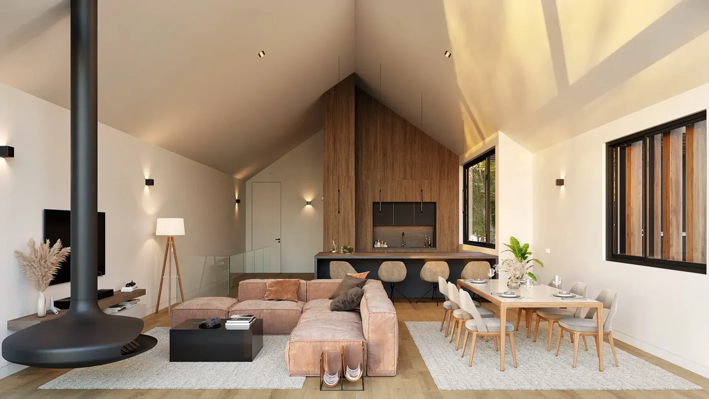 Modern living room with panoramic windows